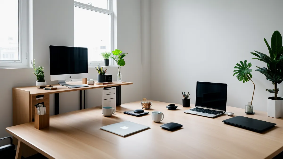 Landingpage-Tools für Mini-Kurse im Vergleich — Homeoffice-Arbeitsplatz mit zwei Bildschirmen beim Seitenaufbau