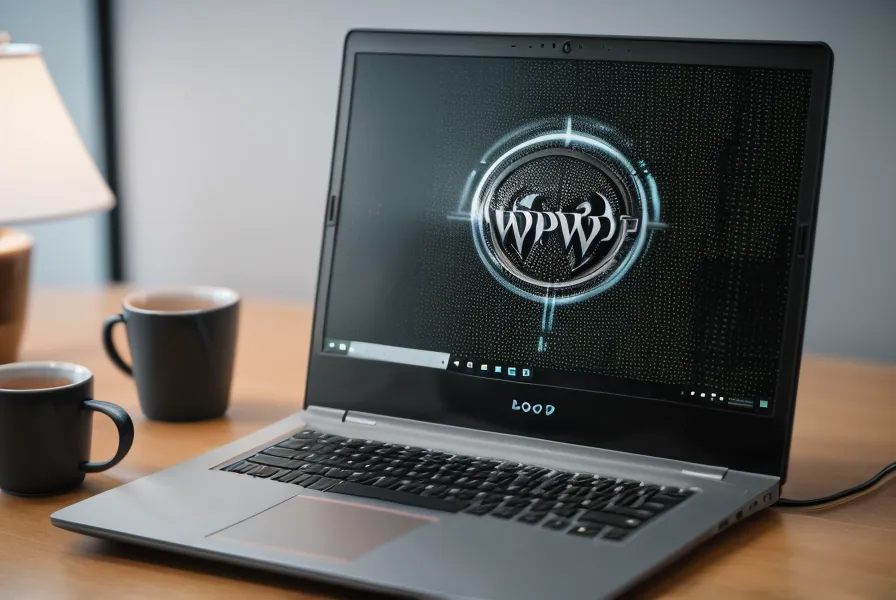 Nahaufnahme eines Laptop-Bildschirms mit komplizierten WordPress-Shortcodes und einer Tasse Tee.