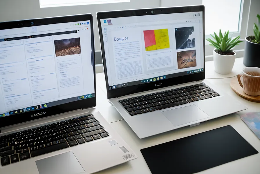 Detailansicht eines Laptops mit fehlerhaftem und optimiertem Landingpage-Design.