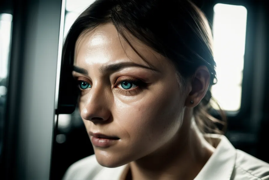 Müde Augen starren spätabends auf den Bildschirm bei der Fehlersuche in einer Landingpage