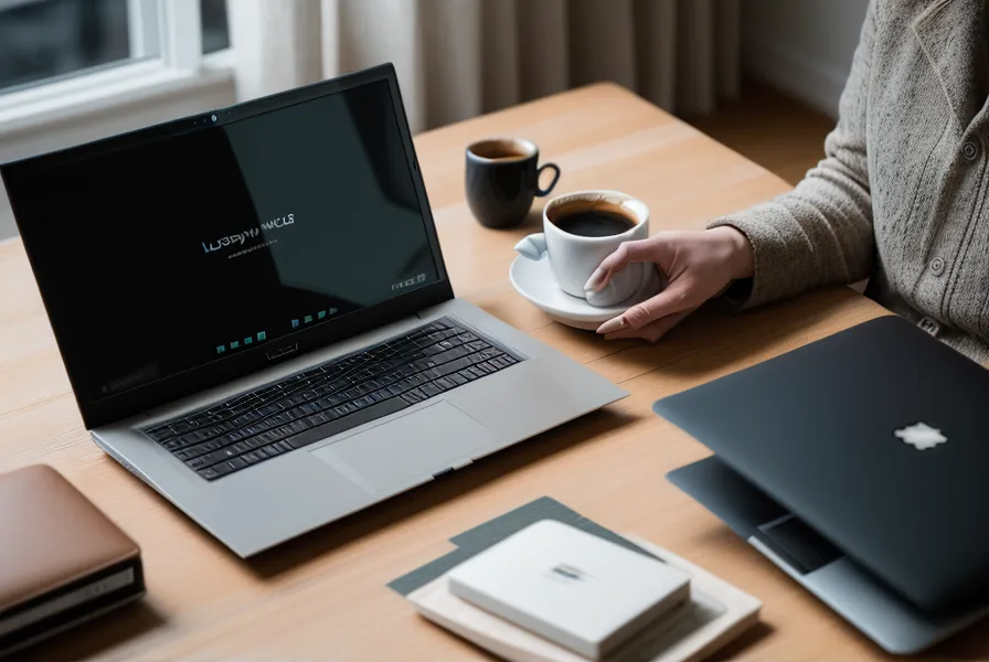 Nahaufnahme eines Laptop-Bildschirms mit fehlerhaftem WordPress-Code und Layout-Problemen.