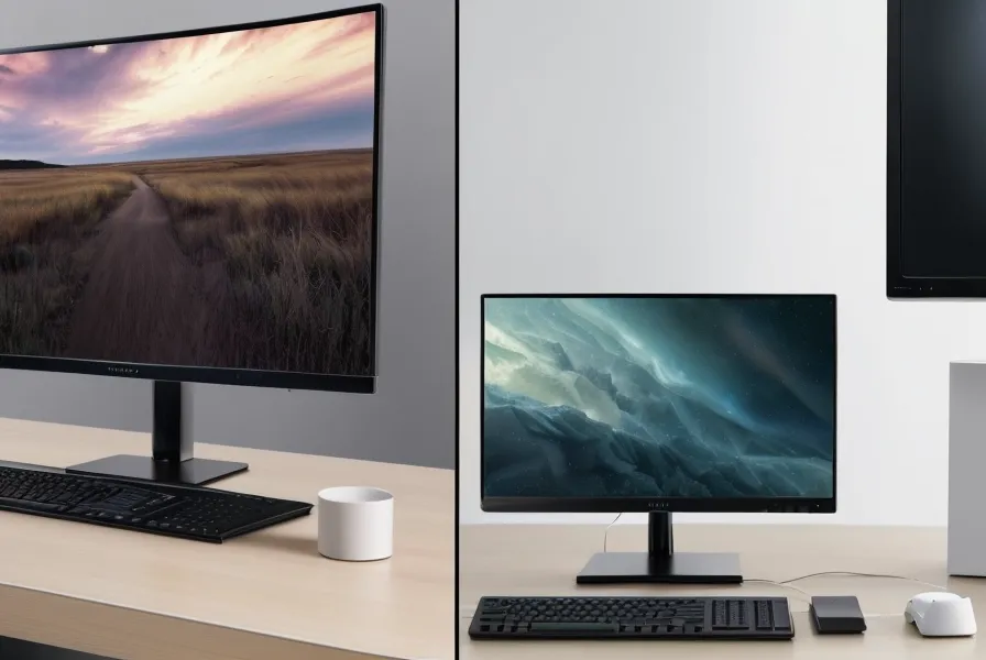 Vergleich der Desktop- und Mobilansicht einer minimalistischen Verkaufsseite auf einem Schreibtisch.
